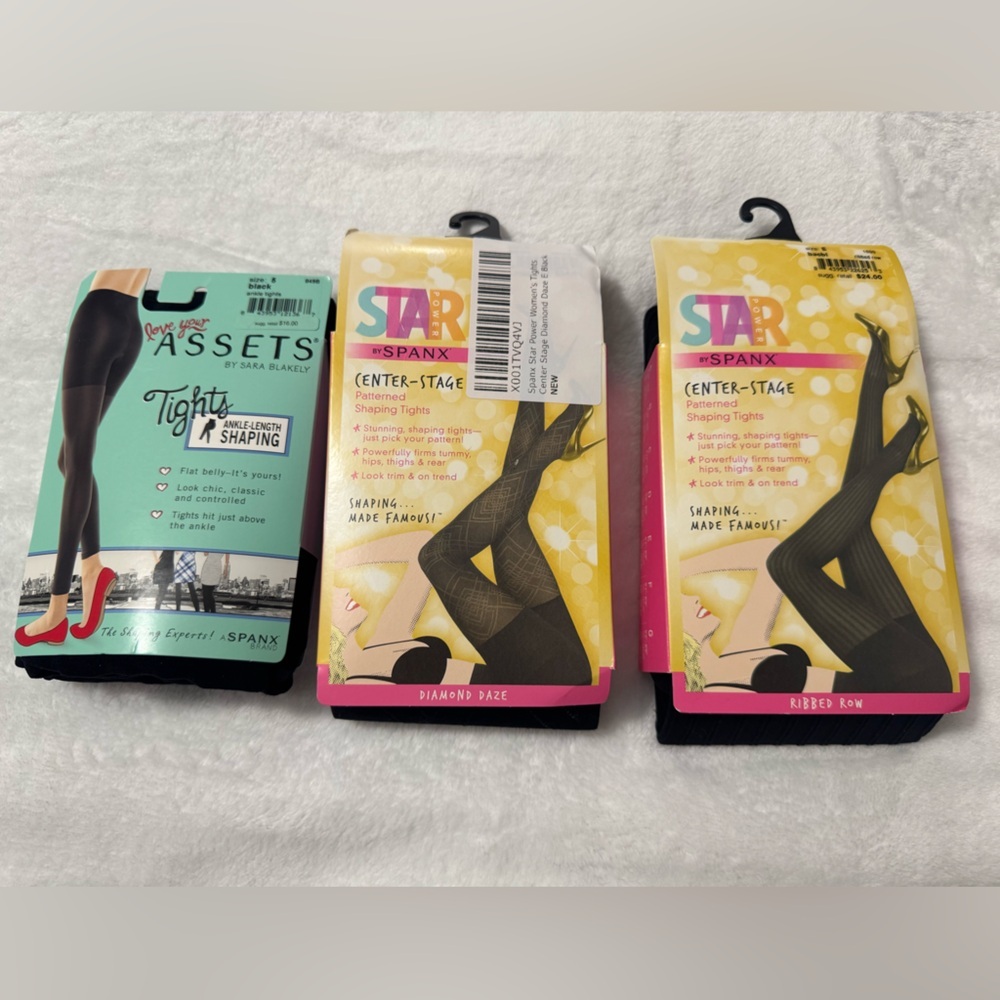 Lot of 3 Assets by Spanx Black Shaping Tights Size 5/E